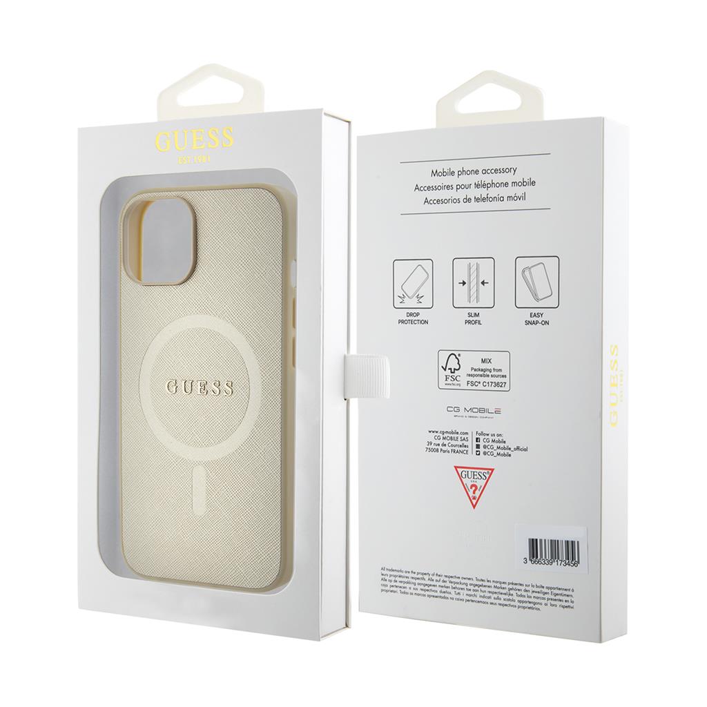 Apple iPhone 15 Plus Guess PU Saffiano MagSafe tok (Bézs) - GUHMP15MPSAHMCB