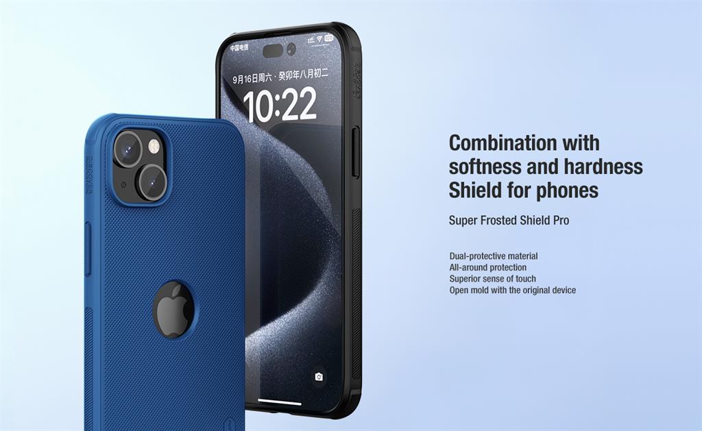 Apple iPhone 15 Plus Nillkin Super frosted shield pro strapabíró hátlap tok (Kék)