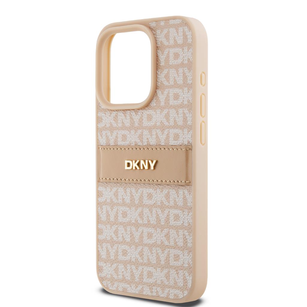 Apple iPhone 15 Pro DKNY PU Leather Repeat Pattern Tonal Stripe hátlap tok (Rózsaszín - DKHCP15LPRTHSLP)