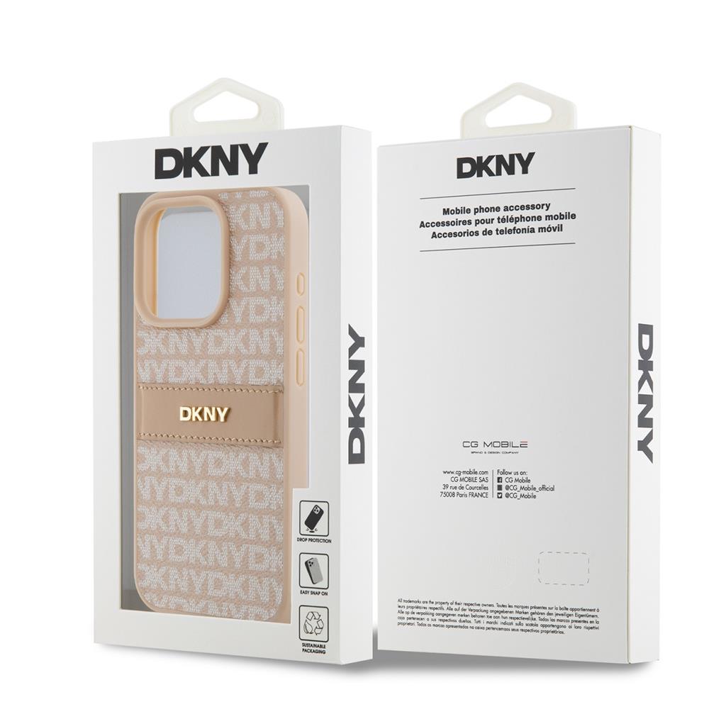 Apple iPhone 15 Pro DKNY PU Leather Repeat Pattern Tonal Stripe hátlap tok (Rózsaszín - DKHCP15LPRTHSLP)