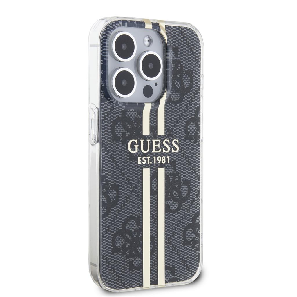 Apple iPhone 15 Pro Guess IML 4G Gold Stripe tok (Fekete) - GUHCP15LH4PSEGK