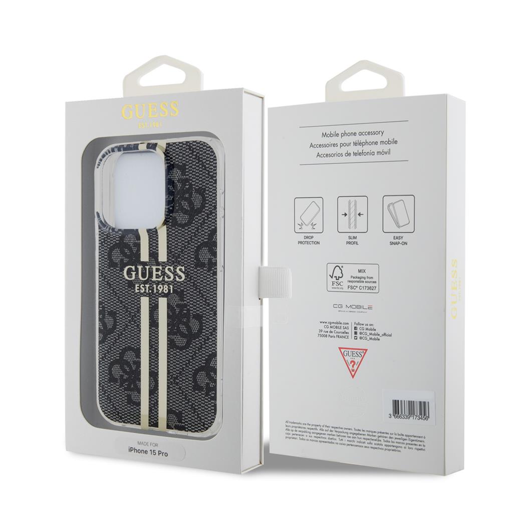 Apple iPhone 15 Pro Guess IML 4G Gold Stripe tok (Fekete) - GUHCP15LH4PSEGK