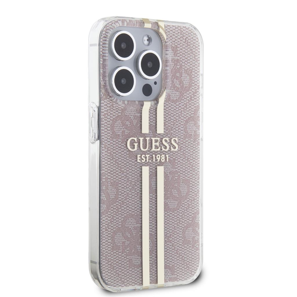 Apple iPhone 15 Pro Guess IML 4G Gold Stripe tok (Rózsaszín) - GUHCP15LH4PSEGP