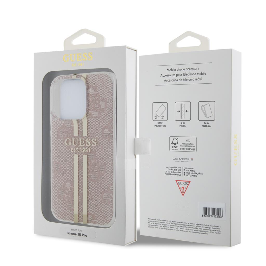 Apple iPhone 15 Pro Guess IML 4G Gold Stripe tok (Rózsaszín) - GUHCP15LH4PSEGP
