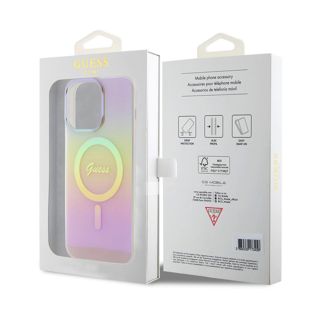 Apple iPhone 15 Pro Guess IML Iridescent Script MagSafe tok (Rózsaszín) - GUHMP15LHITSP