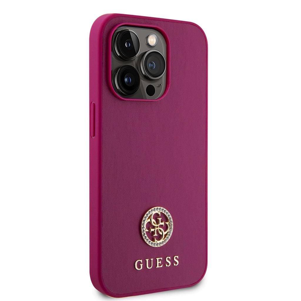 Apple iPhone 15 Pro Guess PU 4G Strass Metal Logo tok (Rózsaszín) - GUHCP15LPS4DGPP