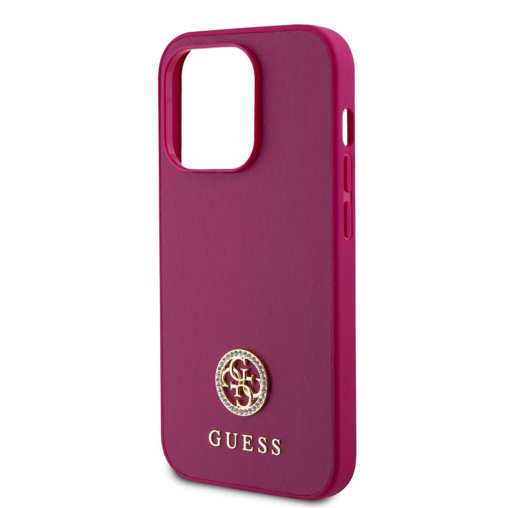 Apple iPhone 15 Pro Guess PU 4G Strass Metal Logo tok (Rózsaszín) - GUHCP15LPS4DGPP