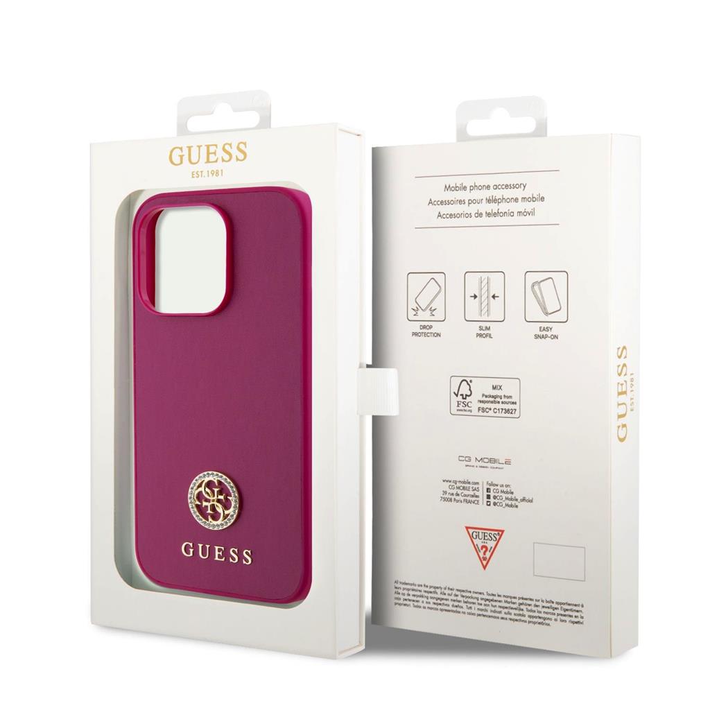 Apple iPhone 15 Pro Guess PU 4G Strass Metal Logo tok (Rózsaszín) - GUHCP15LPS4DGPP
