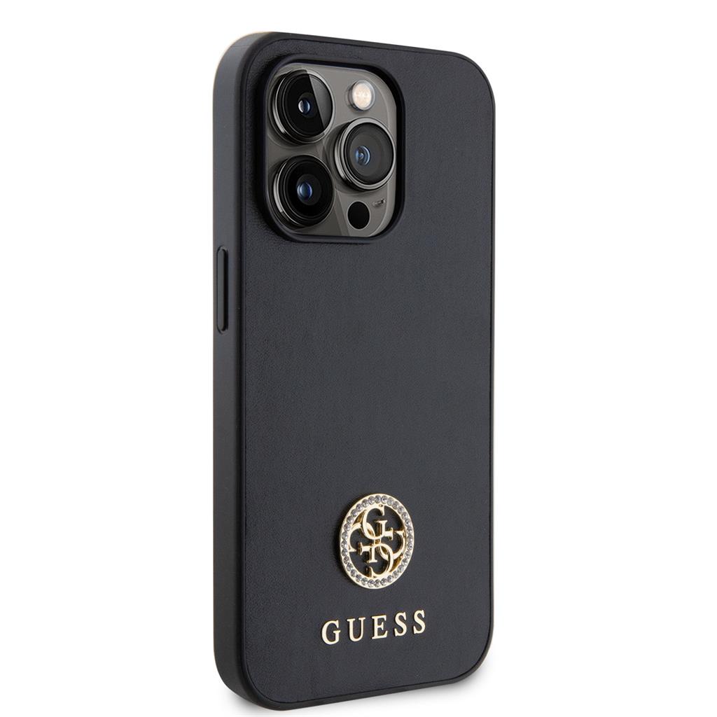 Apple iPhone 15 Pro Guess PU 4G Strass Metal Logo tok (Fekete) - GUHCP15LPS4DGPK