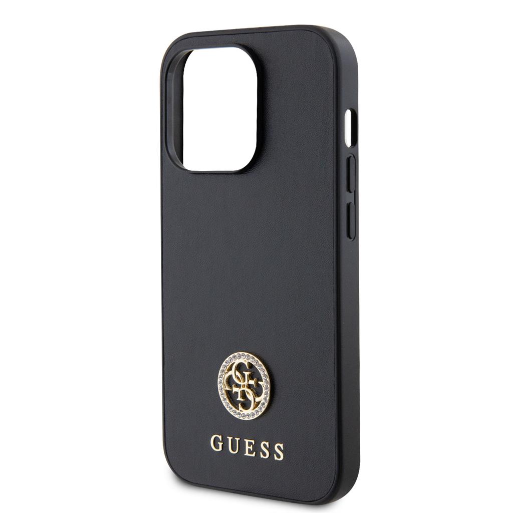 Apple iPhone 15 Pro Guess PU 4G Strass Metal Logo tok (Fekete) - GUHCP15LPS4DGPK