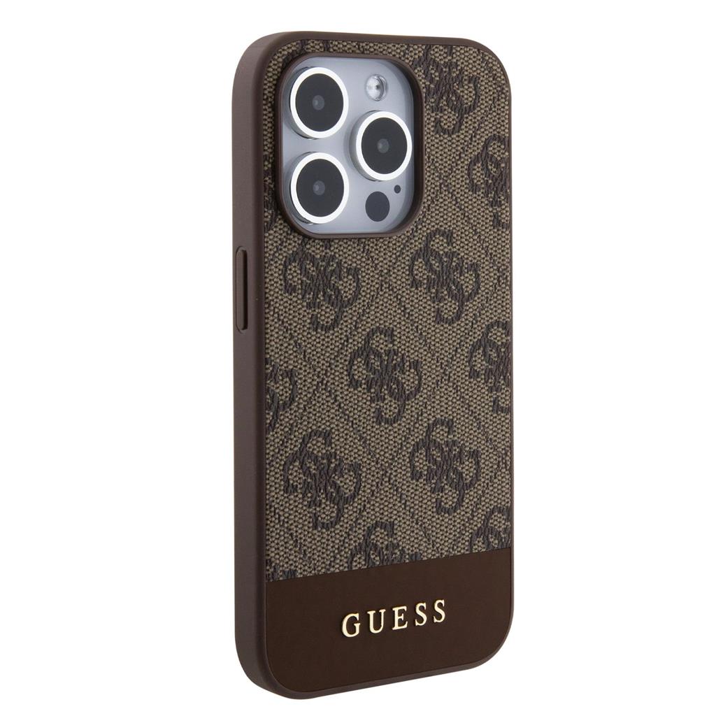 Apple iPhone 15 Pro Guess PU 4G Stripe MagSafe tok (Barna) - GUHMP15LG4GLBR