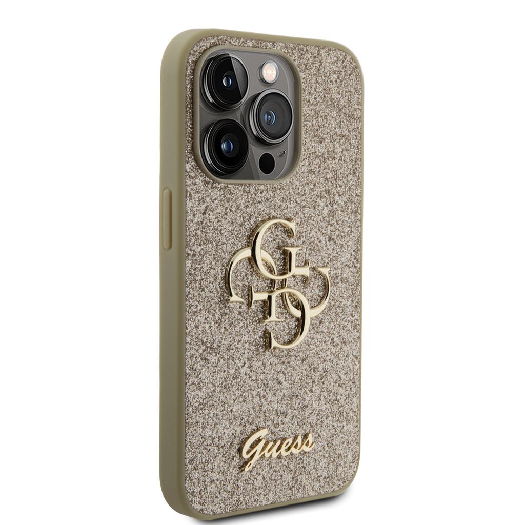 Apple iPhone 15 Pro Guess PU Fixed Glitter 4G Metal Logo tok (Arany) - GUHCP15LHG4SGD