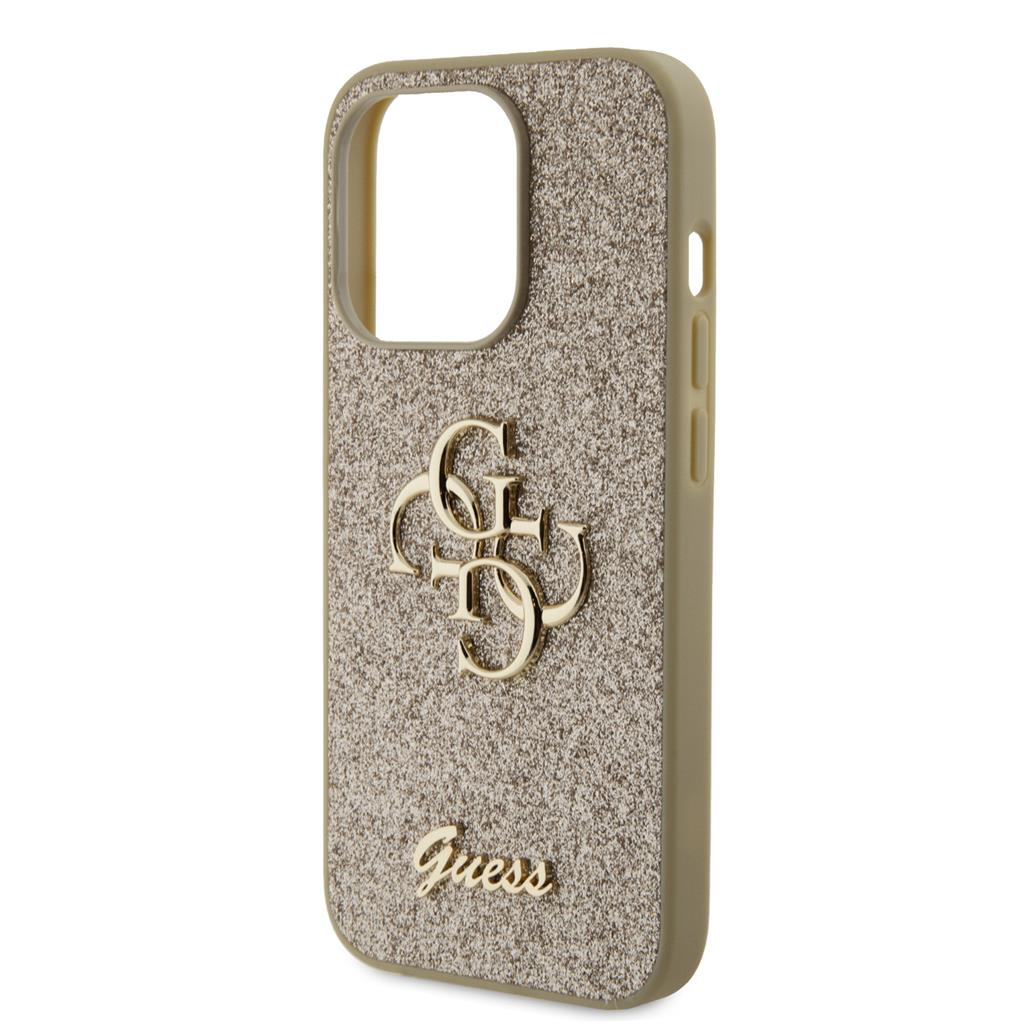 Apple iPhone 15 Pro Guess PU Fixed Glitter 4G Metal Logo tok (Arany) - GUHCP15LHG4SGD