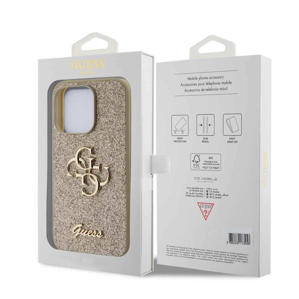 Apple iPhone 15 Pro Guess PU Fixed Glitter 4G Metal Logo tok (Arany) - GUHCP15LHG4SGD