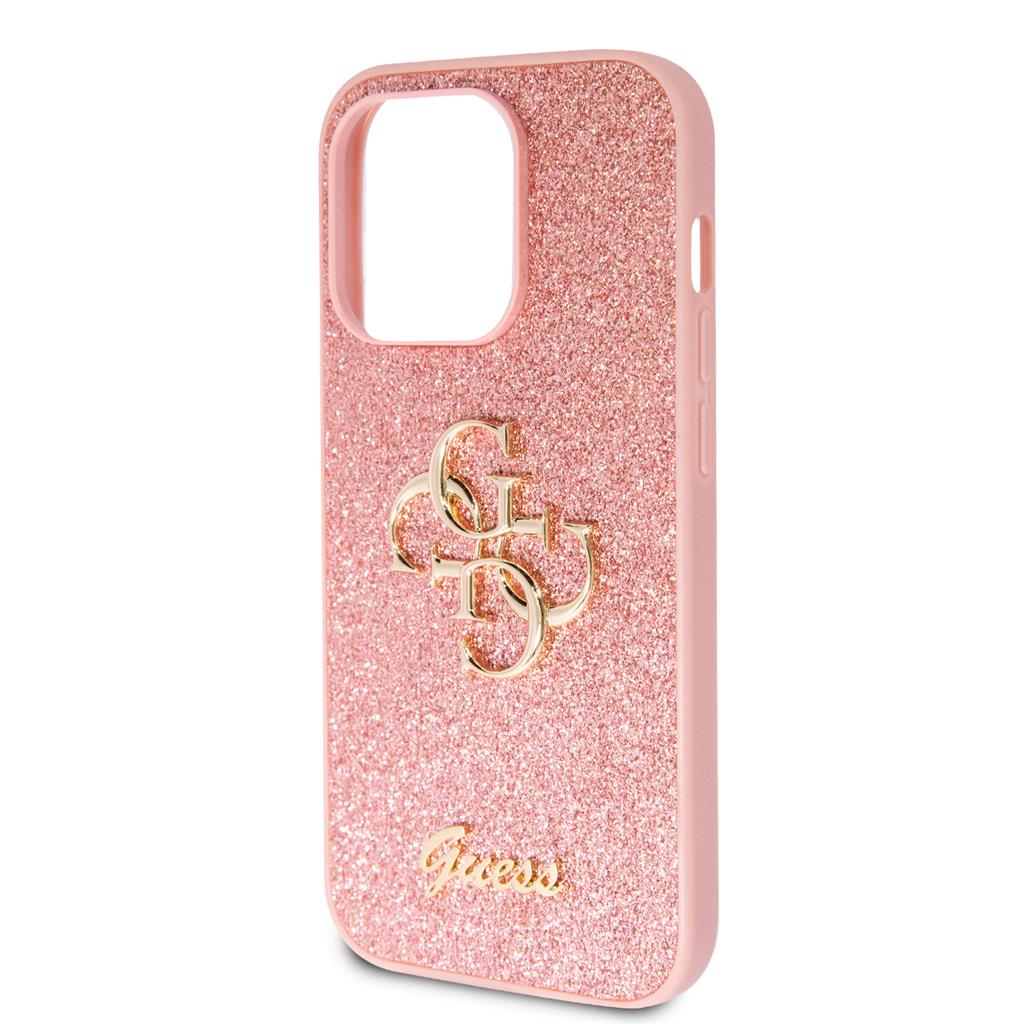 Apple iPhone 15 Pro Guess PU Fixed Glitter 4G Metal Logo tok (Rózsaszín) - GUHCP15LHG4SGP