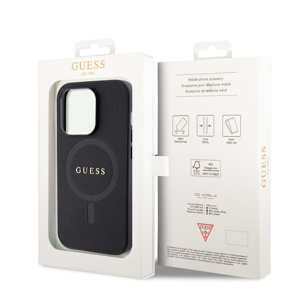 Apple iPhone 15 Pro Guess PU Saffiano MagSafe tok (Fekete) - GUHMP15LPSAHMCK