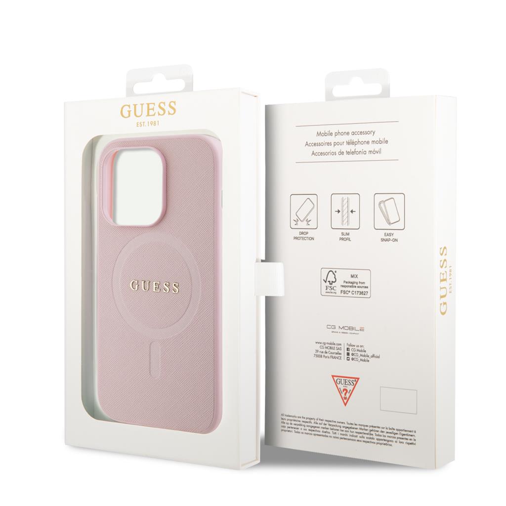 Apple iPhone 15 Pro Guess PU Saffiano MagSafe tok (Rózsaszín) - GUHMP15LPSAHMCP