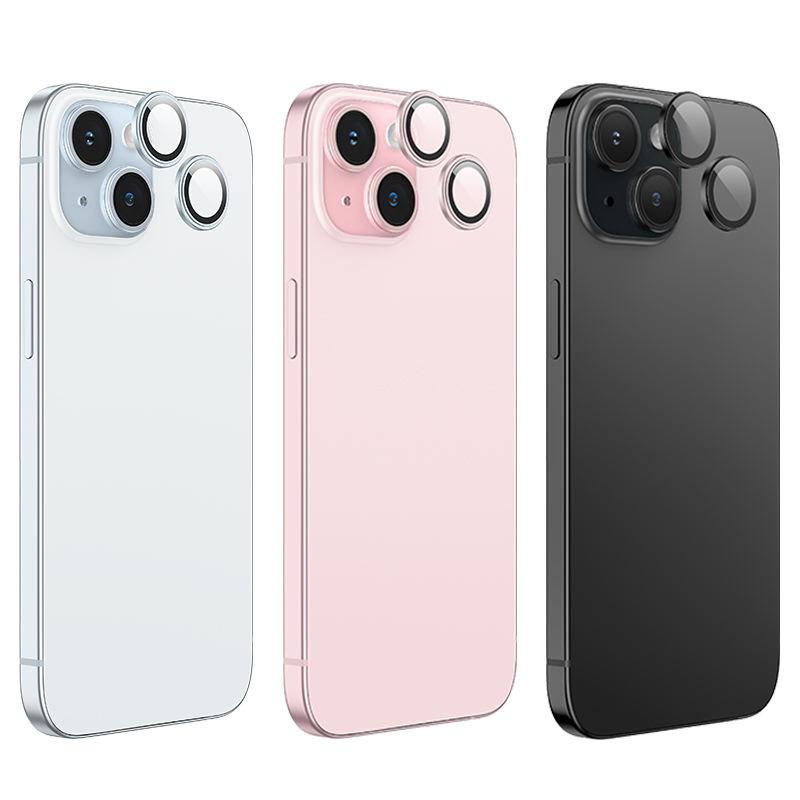 Apple iPhone 15 Pro / iPhone 15 Pro Max Hoco crystal clear metal kameravédő üvegfólia rózsaszín