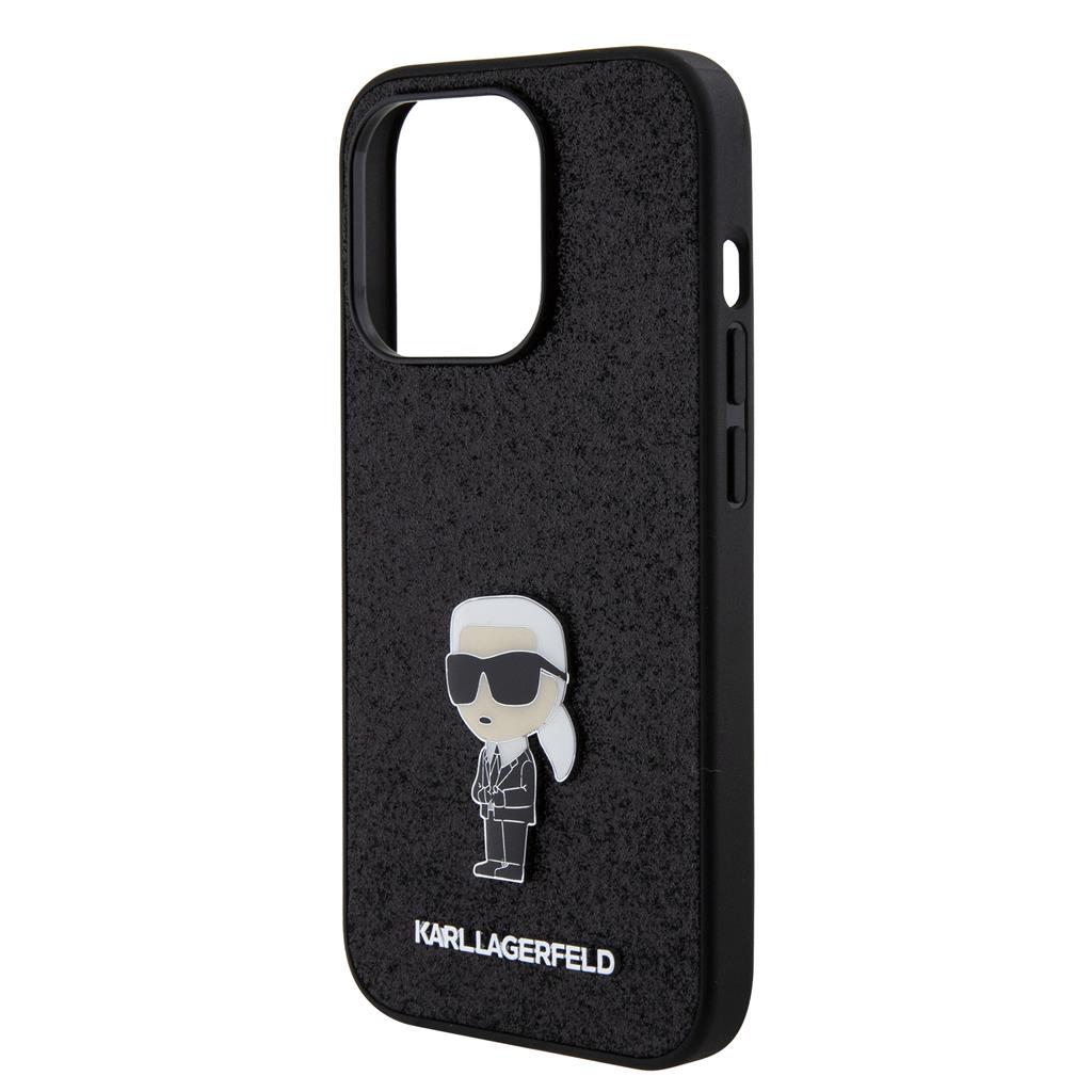 Apple iPhone 15 Pro Karl Lagerfeld Fixed Glitter Metal Ikonik tok (Fekete) – KLHCP15LGKNPSK