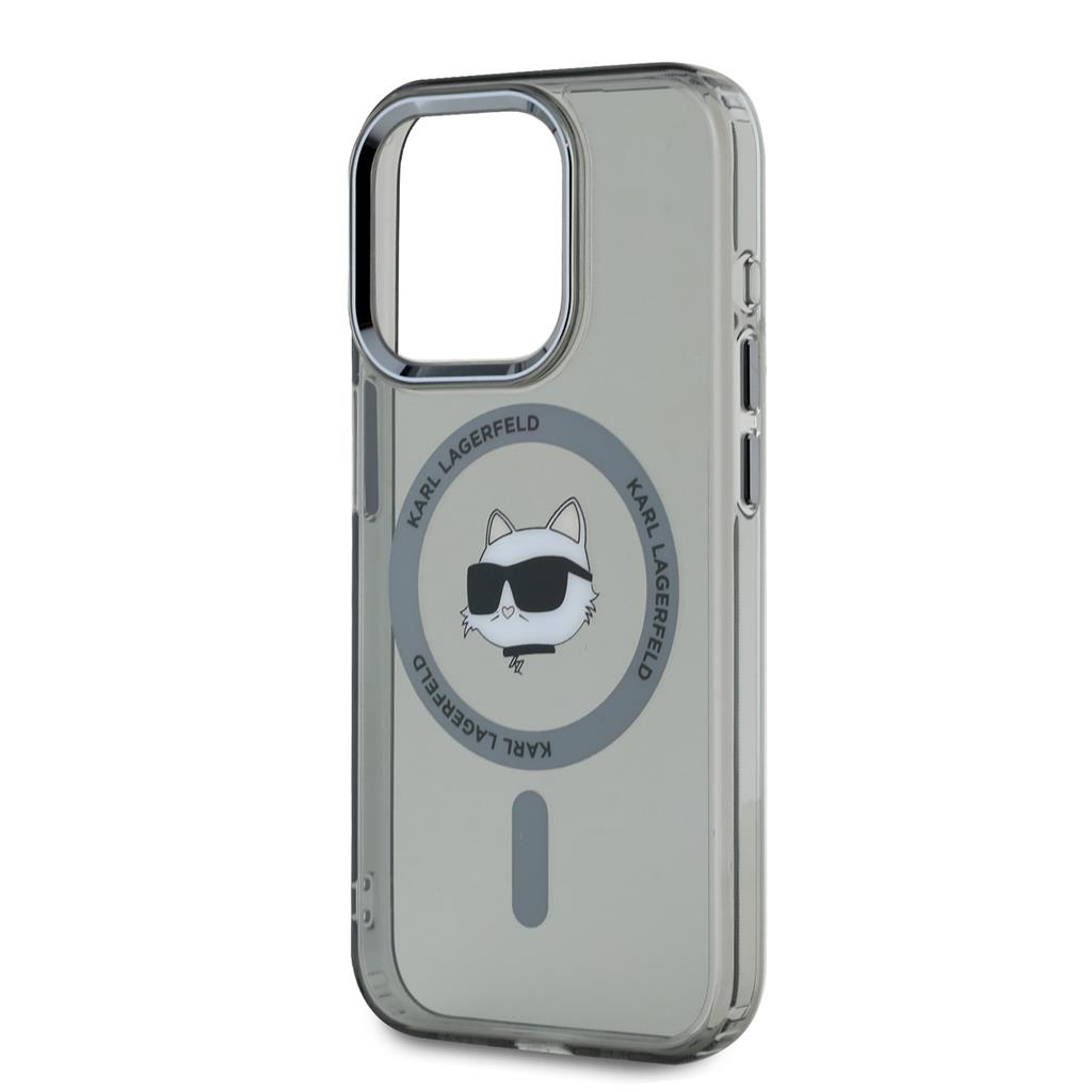 Apple iPhone 15 Pro Karl Lagerfeld IML Choupette Head Metal Frame MagSafe tok (Fekete) – KLHMP15LHLSCHK