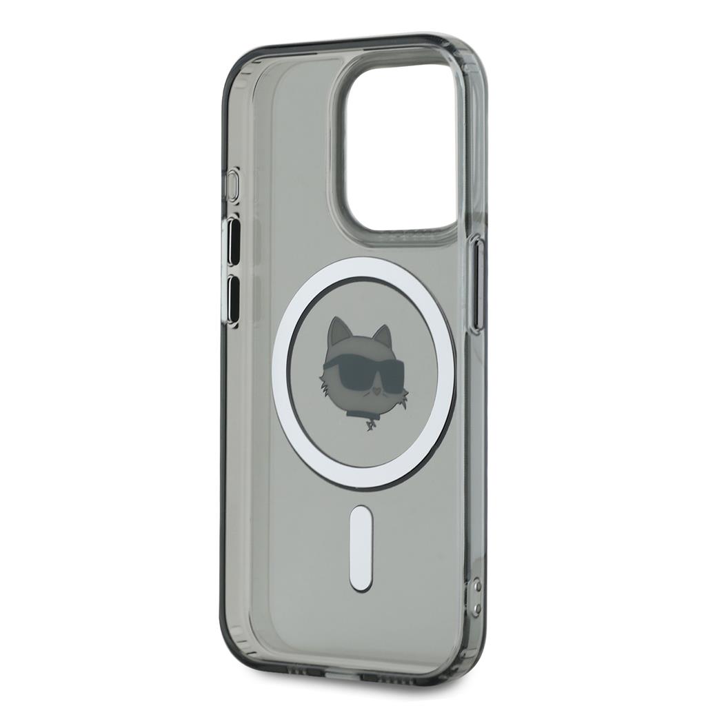Apple iPhone 15 Pro Karl Lagerfeld IML Choupette Head Metal Frame MagSafe tok (Fekete) – KLHMP15LHLSCHK