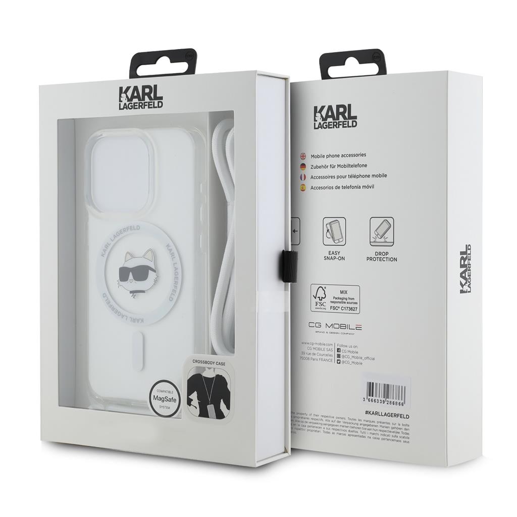 Apple iPhone 15 Pro Karl Lagerfeld IML Crossbody Choupette Head MagSafe tok (Átlátszó) – KLHMP15LHCCHNT