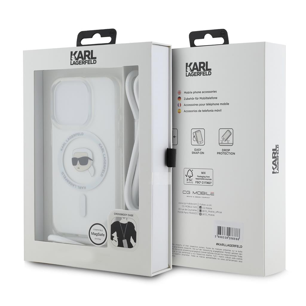 Apple iPhone 15 Pro Karl Lagerfeld IML Crossbody Karl Head MagSafe hátlap tok (Átlátszó - KLHMP15LHCKHNT) 1