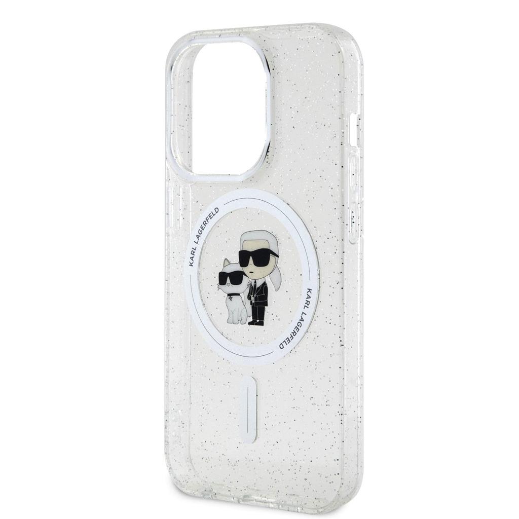 Apple iPhone 15 Pro Karl Lagerfeld IML Glitter Karl and Choupette MagSafe tok (Átlátszó) – KLHMP15LHGKCNOT