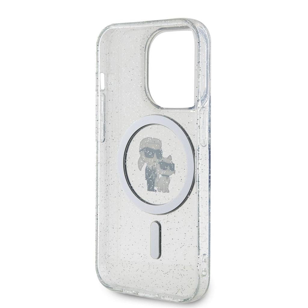 Apple iPhone 15 Pro Karl Lagerfeld IML Glitter Karl and Choupette MagSafe tok (Átlátszó) – KLHMP15LHGKCNOT