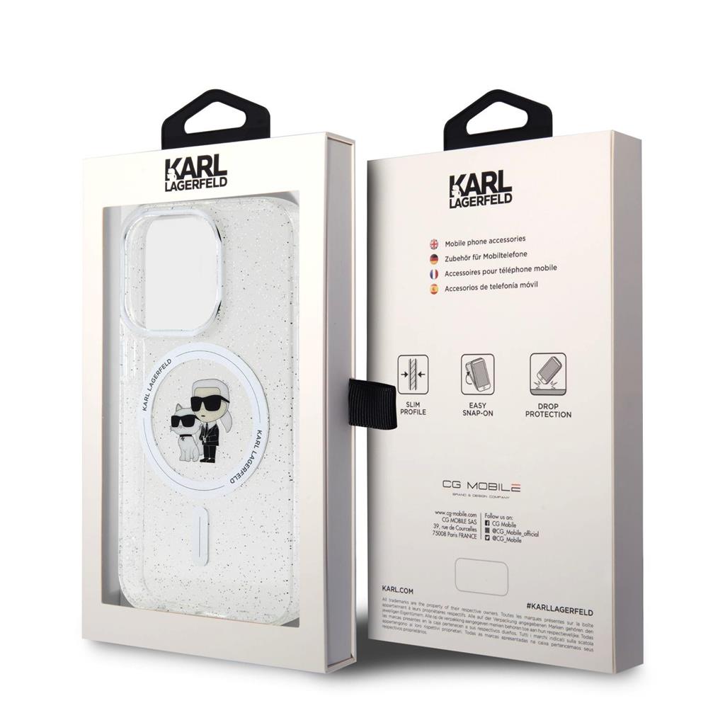 Apple iPhone 15 Pro Karl Lagerfeld IML Glitter Karl and Choupette MagSafe tok (Átlátszó) – KLHMP15LHGKCNOT