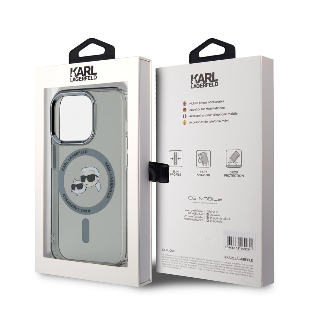 Apple iPhone 15 Pro Karl Lagerfeld IML K&CH Heads Metal Frame MagSafe tok (Fekete) – KLHMP15LHLSKCK