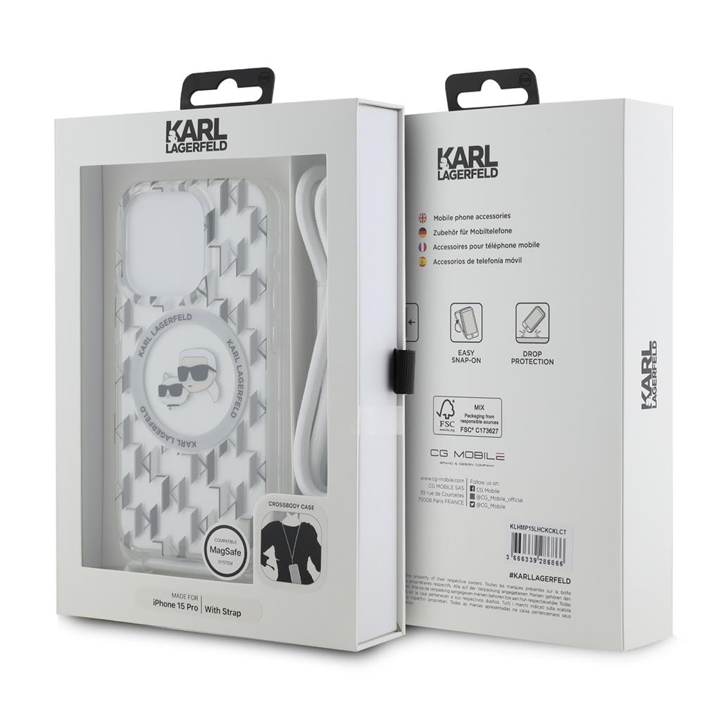 Apple iPhone 15 Pro Karl Lagerfeld IML Monogram Crossbody K&CH Heads MagSafe tok (Átlátszó) – KLHMP15LHCKCKLCT