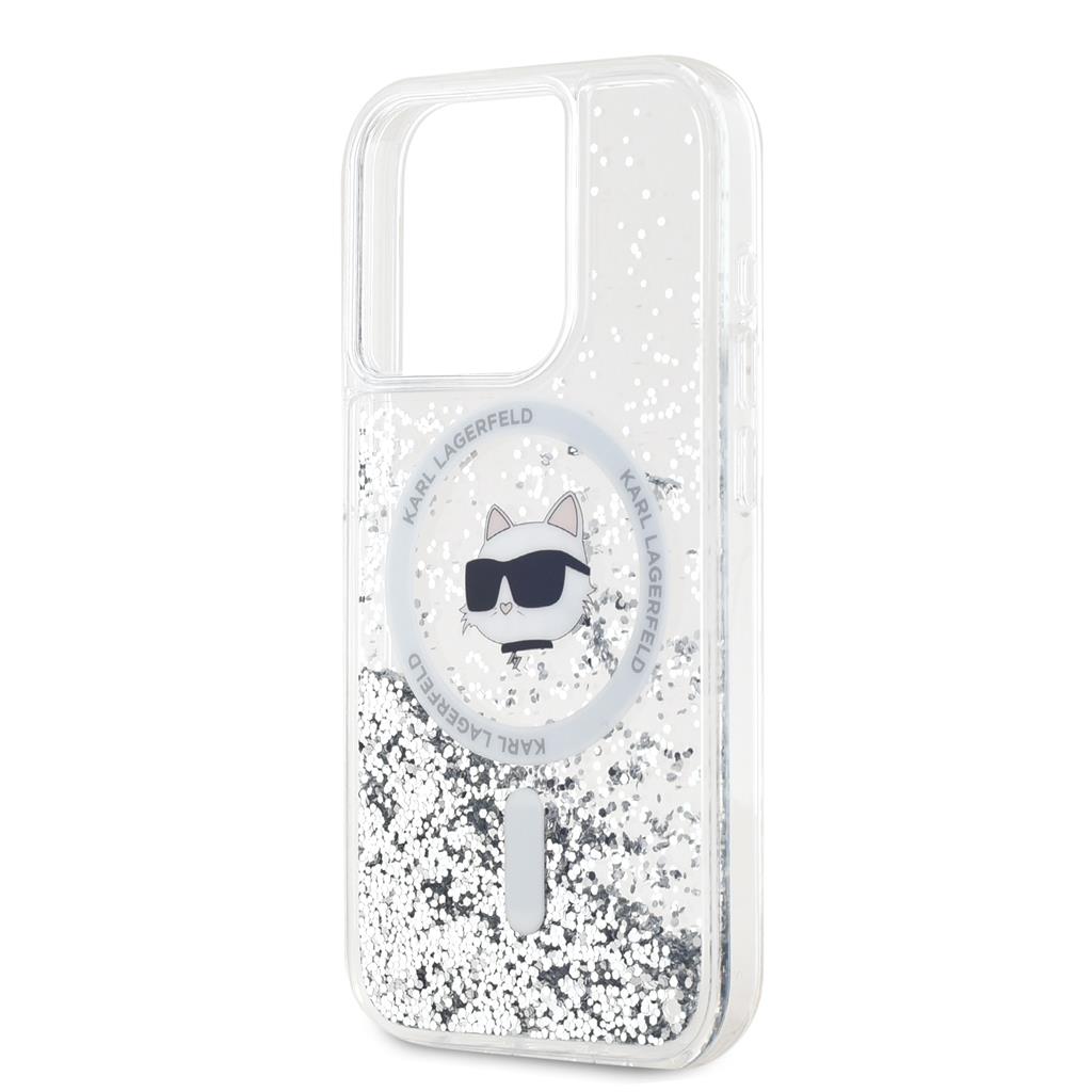 Apple iPhone 15 Pro Karl Lagerfeld Liquid Glitter Choupette Head MagSafe tok (Átlátszó) – KLHMP15LLGCHSGH