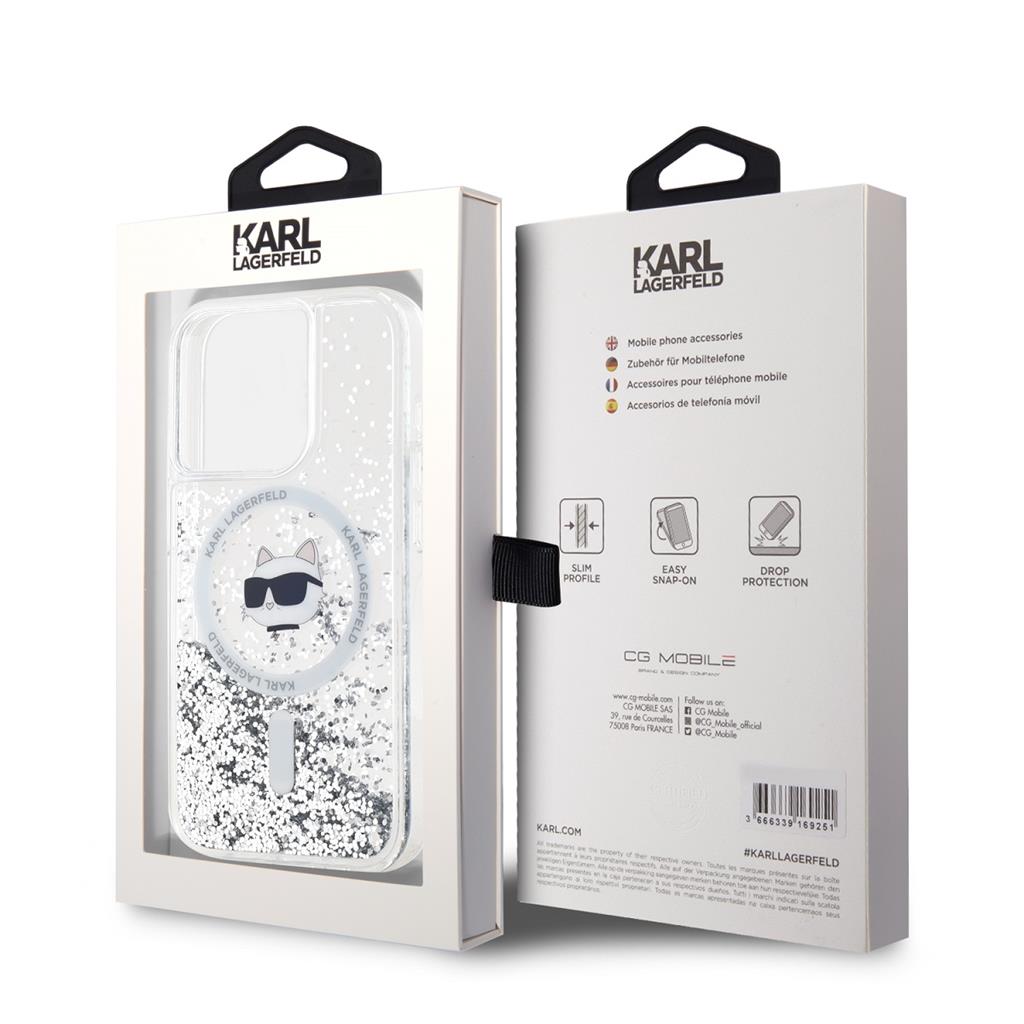 Apple iPhone 15 Pro Karl Lagerfeld Liquid Glitter Choupette Head MagSafe tok (Átlátszó) – KLHMP15LLGCHSGH