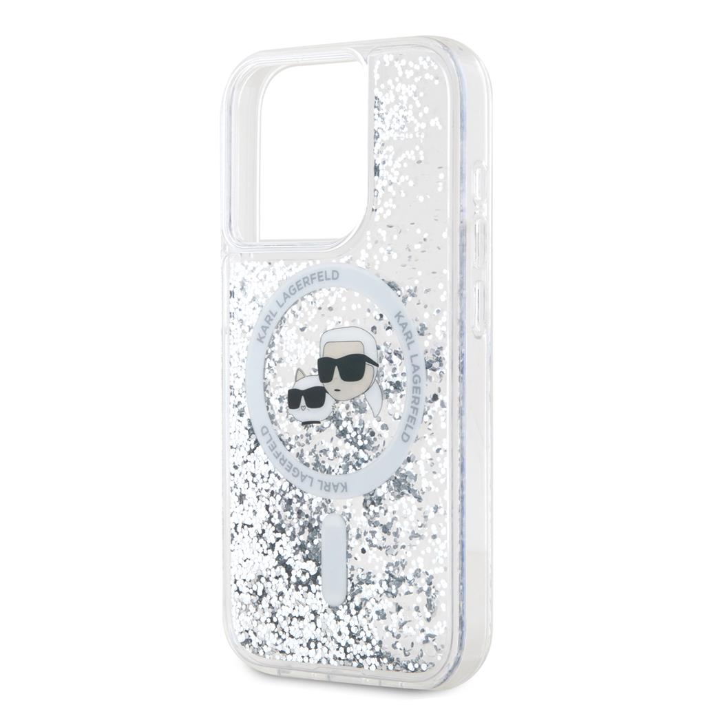 Apple iPhone 15 Pro Karl Lagerfeld Liquid Glitter Karl and Choupette Head hátlap tok (Átlátszó - KLHMP15LLGKCSGH) 0