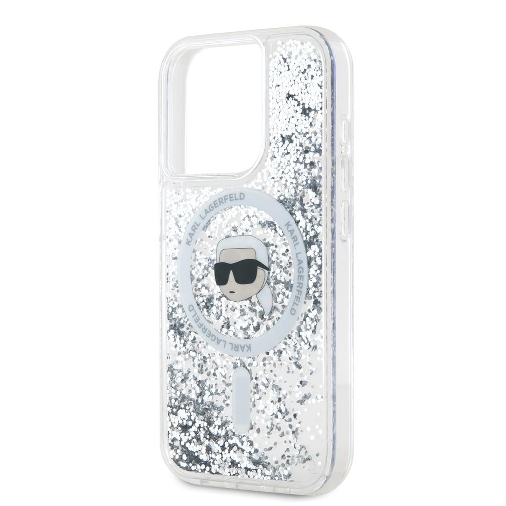 Apple iPhone 15 Pro Karl Lagerfeld Liquid Glitter Karl Head MagSafe tok (Átlátszó) – KLHMP15LLGKISGH