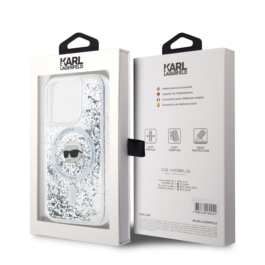 Apple iPhone 15 Pro Karl Lagerfeld Liquid Glitter Karl Head MagSafe tok (Átlátszó) – KLHMP15LLGKISGH