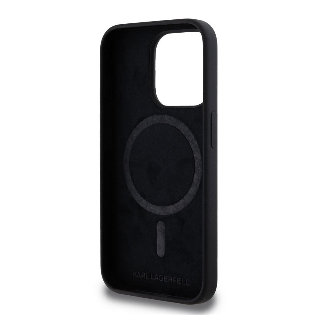 Apple iPhone 15 Pro Karl Lagerfeld Liquid Silicone Karl and Choupette MagSafe tok (Fekete) – KLHMP15LSCMKCRHK