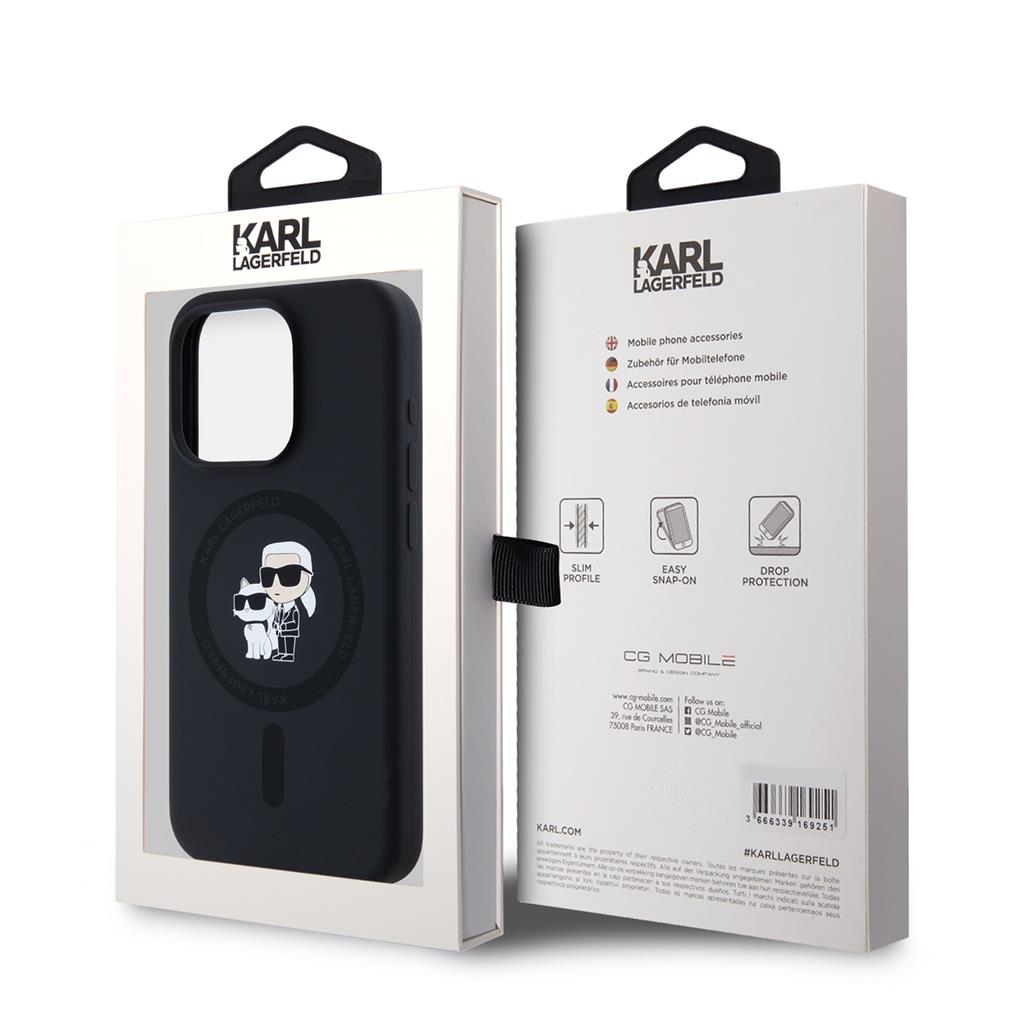 Apple iPhone 15 Pro Karl Lagerfeld Liquid Silicone Karl and Choupette MagSafe tok (Fekete) – KLHMP15LSCMKCRHK