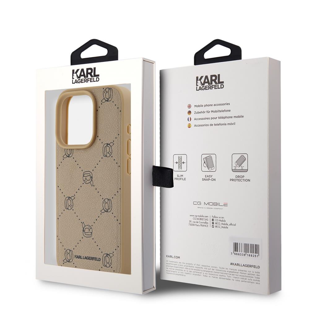 Apple iPhone 15 Pro Karl Lagerfeld PU Karl Heads Pattern MagSafe tok (Bézs) – KLHMP15LPGKHPHE
