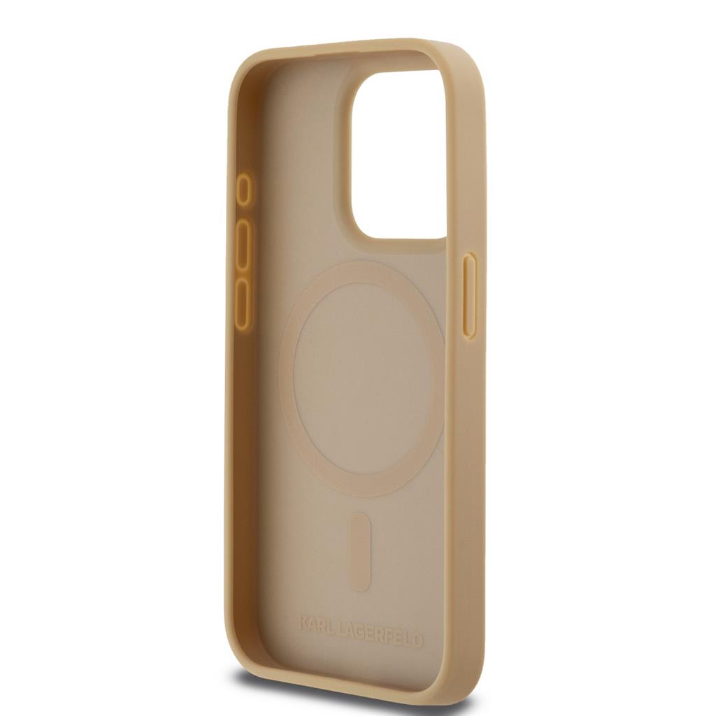 Apple iPhone 15 Pro Karl Lagerfeld PU Leather Monogram Metal Logo MagSafe tok (Bézs) – KLHMP15LPKHPORPE