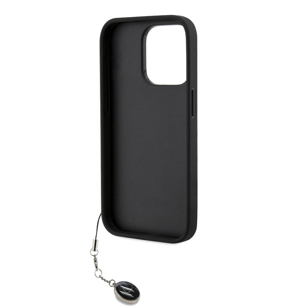 Apple iPhone 15 Pro Karl Lagerfeld PU Saffiano Rhinestone Charm tok (Fekete) – KLHCP15LPSAKDGCK