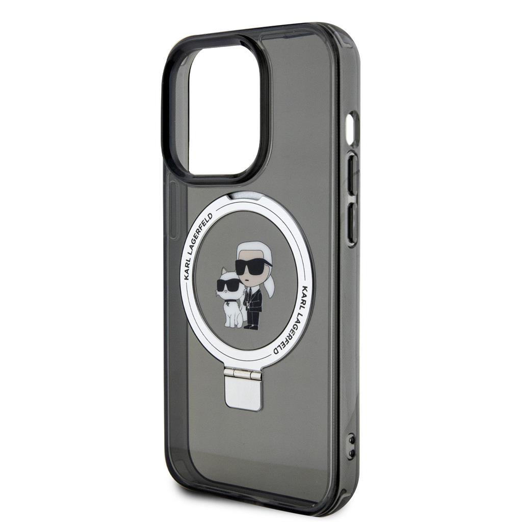 Apple iPhone 15 Pro Karl Lagerfeld Ringstand Karl and Choupette MagSafe tok (Fekete) – KLHMP15LHMRSKCK