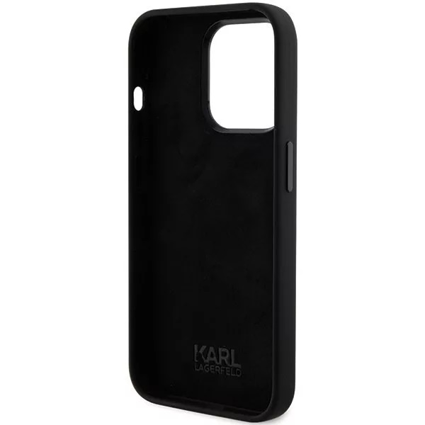 Apple iPhone 15 Pro Karl Lagerfeld Silicone Ikonik Metal Pin hátlap tok (Fekete - KLHCP15LSMHHKNPK)
