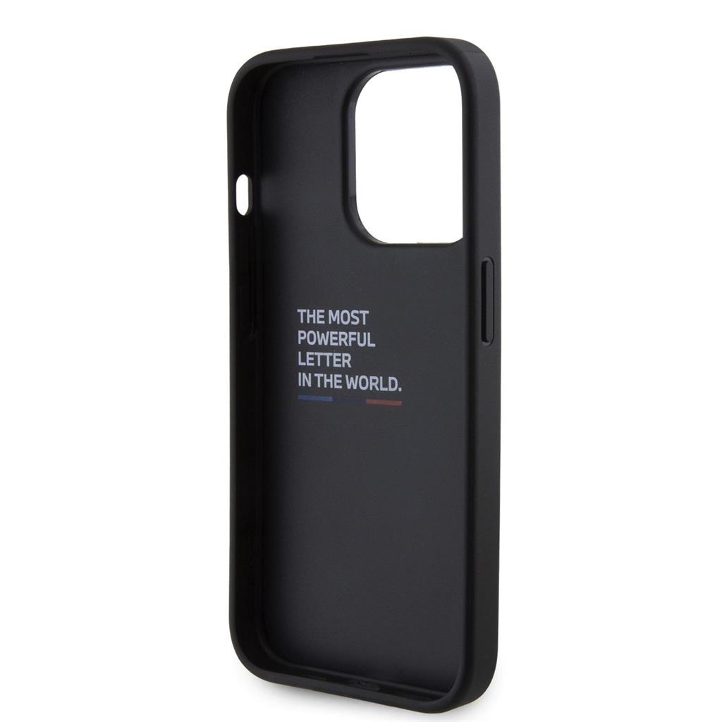 Apple iPhone 15 Pro Max BMW M Collection PU Grip Stand tok – Tricolor Line (Fekete) - BMHCP15X22GSLK