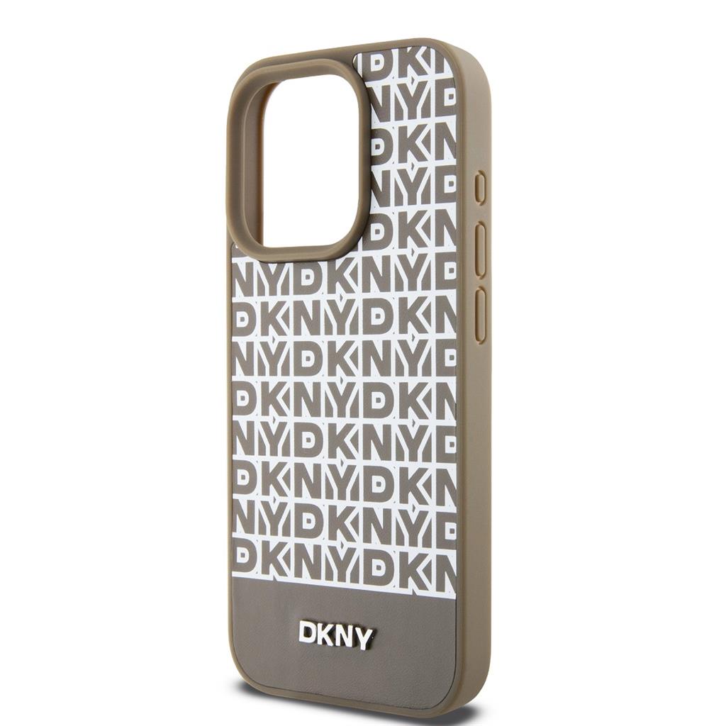 Apple iPhone 15 Pro Max DKNY PU Leather Repeat Pattern Bottom Stripe MagSafe hátlap tok (Barna - DKHMP15XPSOSPW)