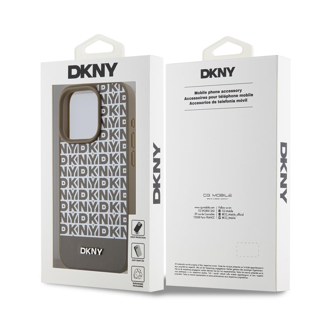 Apple iPhone 15 Pro Max DKNY PU Leather Repeat Pattern Bottom Stripe MagSafe hátlap tok (Barna - DKHMP15XPSOSPW)