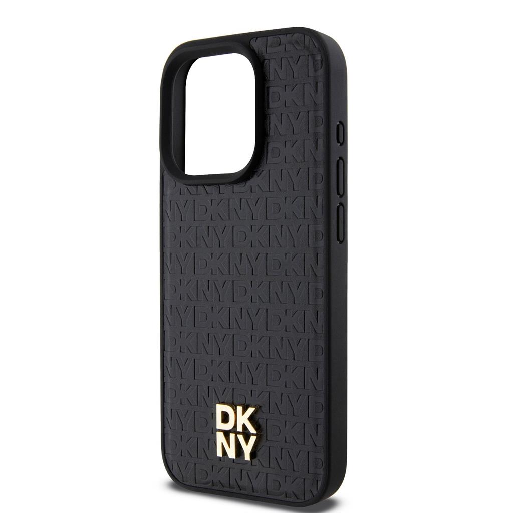 Apple iPhone 15 Pro Max DKNY PU Leather Repeat Pattern Stack Logo MagSafe hátlap tok (Fekete)