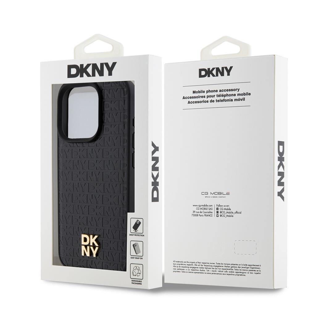 Apple iPhone 15 Pro Max DKNY PU Leather Repeat Pattern Stack Logo MagSafe hátlap tok (Fekete)