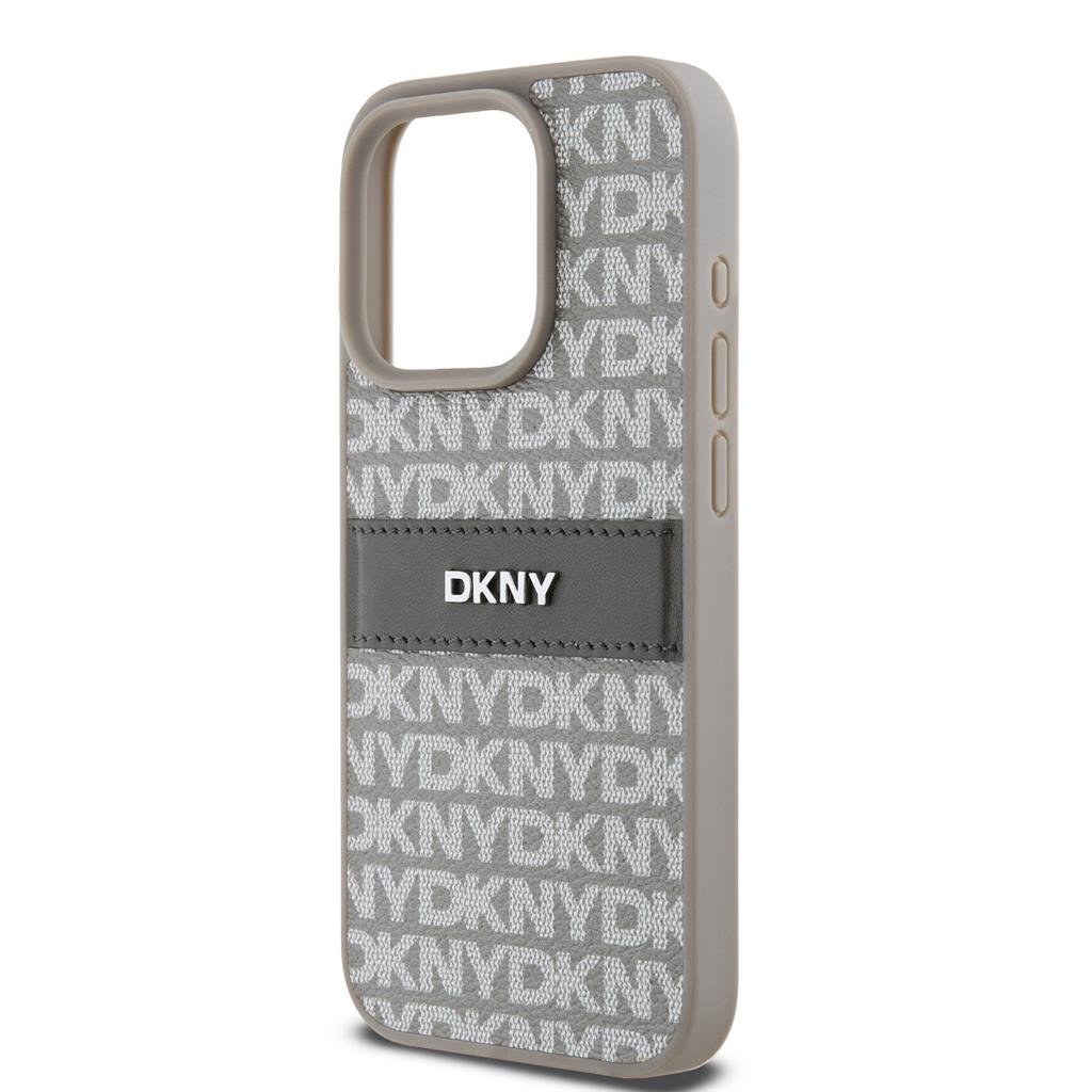 Apple iPhone 15 Pro Max DKNY PU Leather Repeat Pattern Tonal Stripe hátlap tok (Bézs - DKHCP15XPRTHSLE)